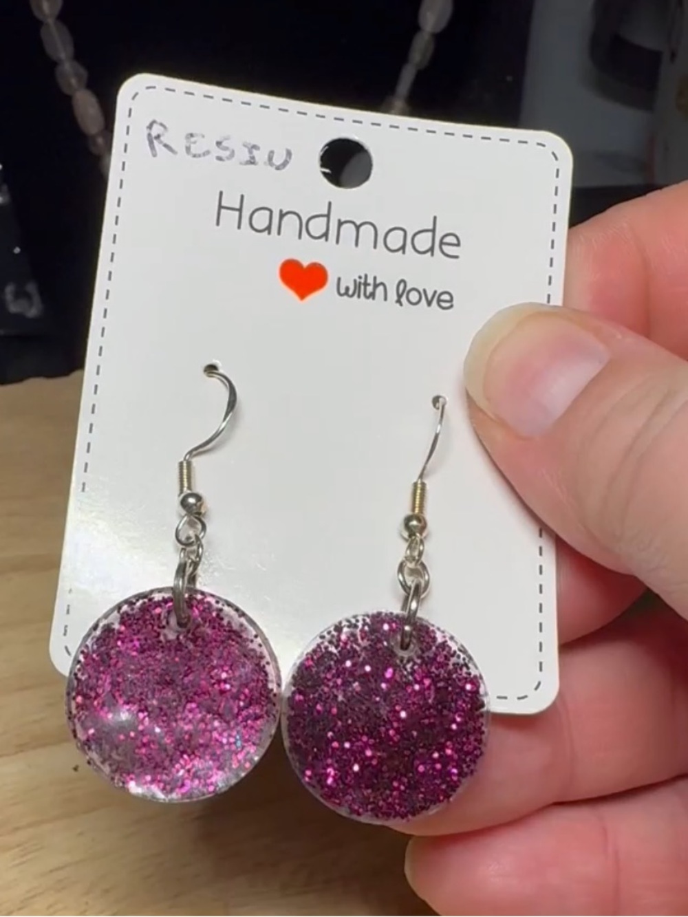 Purple Glitter Resin Drop Earrings